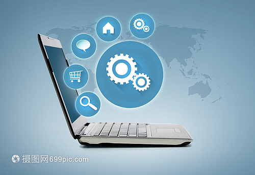 技術廣告帶圖標的筆記本電腦 驅動計算機軟件的技術開發